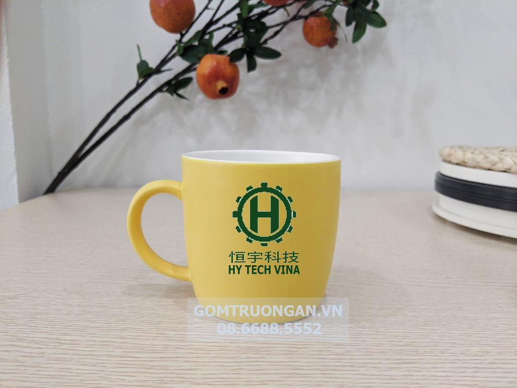 Cốc sứ men mát in logo HENGYU thấp 1